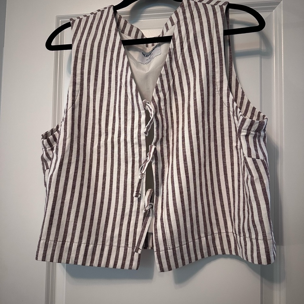 Old Navy Brown and White Striped Vest
